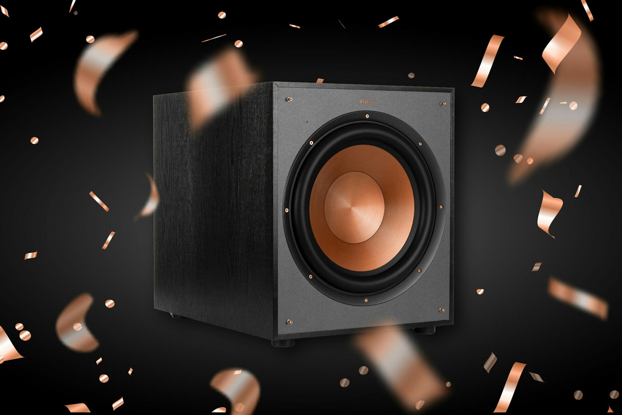 Klipsch R 100 SW premium subwoofer with copper confetti